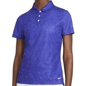 Nike Dri-Fit Womens Standard Fit Polo Shirt Blue With White Speckled Design XS